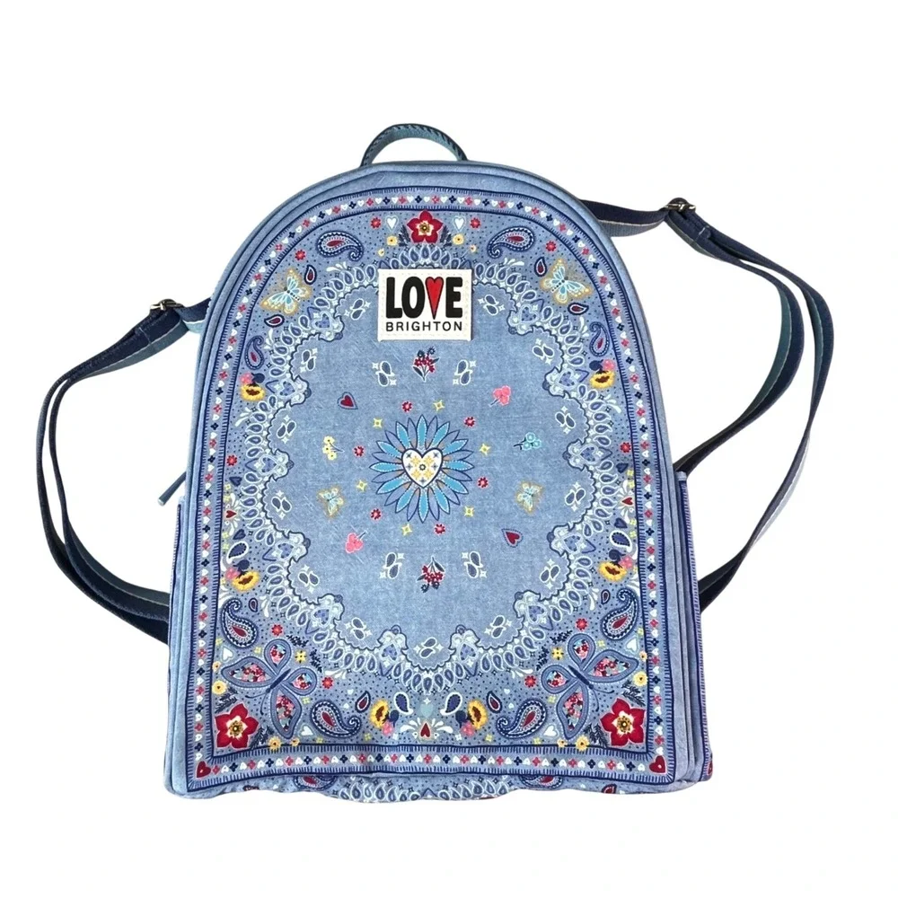 Brighton Backpack Womens Medium Blue Bandana Paisley Butterfly Print